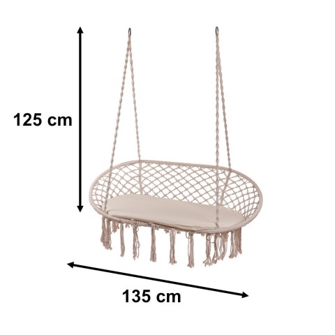 Huśtawka bocianie gniazdo podwójne dwuosobowe z frędzlami beż 240kg Huśtawka bocianie gniazdo podwójne dwuosobowe z frędzlami beż 240kg