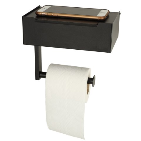 Uchwyt na papier toaletowy z półką schowkiem na chusteczki 3w1 czarny Uchwyt na papier toaletowy z półką schowkiem na chusteczki 3w1 czarny