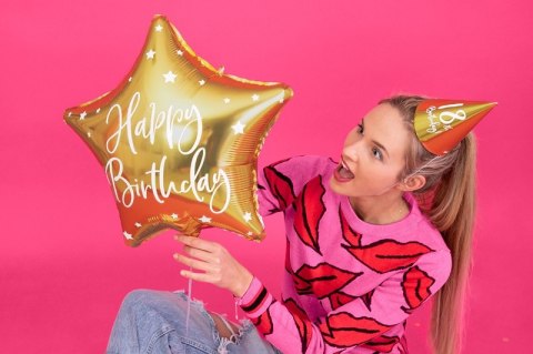 Balon foliowy urodzinowy gwiazdka Happy Birthday 40cm złoty Balon foliowy urodzinowy gwiazdka Happy Birthday 40cm złoty