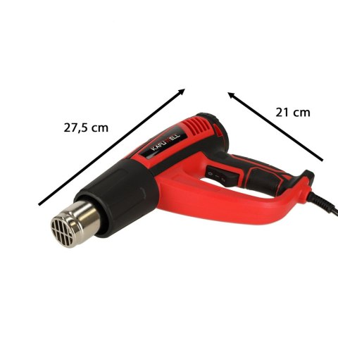 KAFUWELL Opalarka elektryczna z regulacja tempratury 0-600 st. C przepływ powietrza 300-500 l/min + 4 wymienne końcówki 1850W KAFUWELL Opalarka elektryczna z regulacja tempratury 0-600 st. C przepływ powietrza 300-500 l/min + 4 wymienne końcówki 1850W
