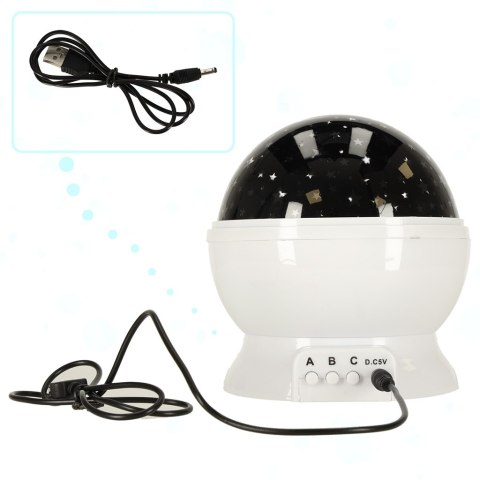 Lampka nocna projektor gwiazd 2w1 USB biała Lampka nocna projektor gwiazd 2w1 USB biała