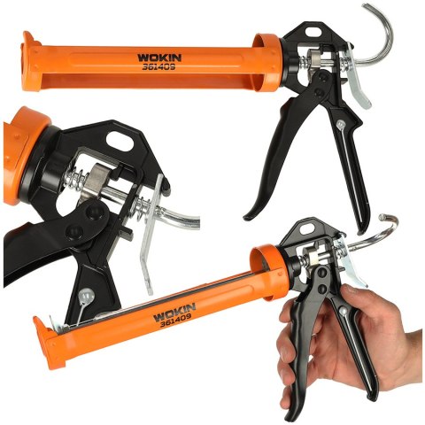 Pistolet wyciskacz do silikonu akrylu kleju kartuszy mas obrotowy korpus 360 255mm WOKIN Pistolet wyciskacz do silikonu akrylu kleju kartuszy mas obrotowy korpus 360 255mm WOKIN