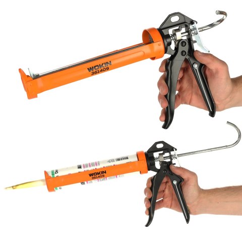 Pistolet wyciskacz do silikonu akrylu kleju kartuszy mas obrotowy korpus 360 255mm WOKIN Pistolet wyciskacz do silikonu akrylu kleju kartuszy mas obrotowy korpus 360 255mm WOKIN