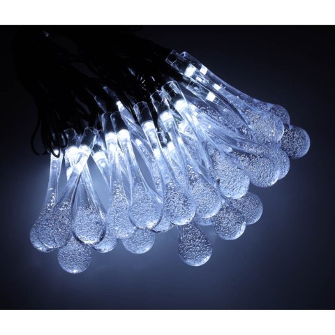 Lampki solarne ogrodowe łezki 6,5m 30LED zimny biały Lampki solarne ogrodowe łezki 6,5m 30LED zimny biały