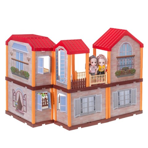 Domek dla lalek willa czerwony dach oświetlenie mebelki i lalki 39,5cm Domek dla lalek willa czerwony dach oświetlenie mebelki i lalki 39,5cm
