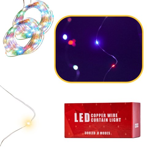 Lampki LED kurtyna girlanda druciki 3x3m 300LED multikolor pilot USB Lampki LED kurtyna girlanda druciki 3x3m 300LED multikolor pilot USB