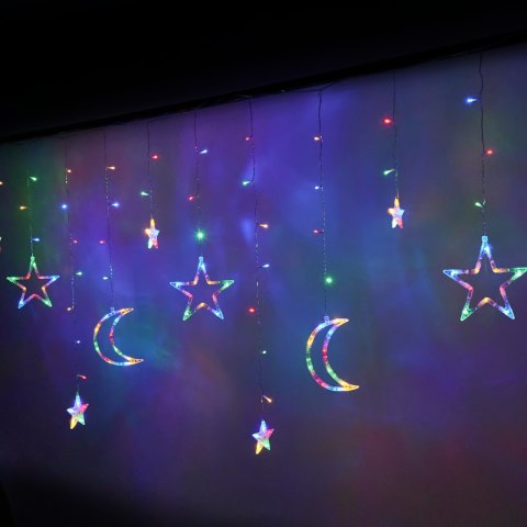 Lampki LED kurtyna księżyc gwiazdy 2,5m 138LED multikolor Lampki LED kurtyna księżyc gwiazdy 2,5m 138LED multikolor