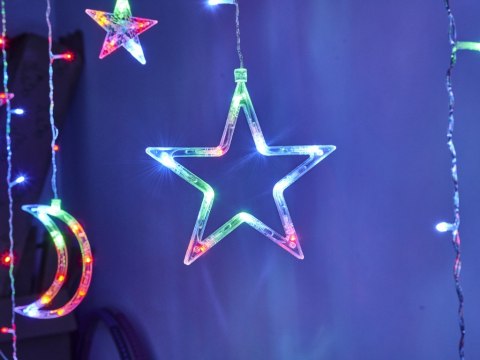 Lampki LED kurtyna księżyc gwiazdy 2,5m 138LED multikolor Lampki LED kurtyna księżyc gwiazdy 2,5m 138LED multikolor