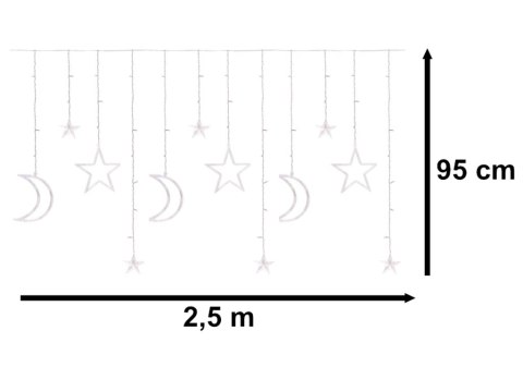 Lampki LED kurtyna księżyc gwiazdy 2,5m 138LED multikolor Lampki LED kurtyna księżyc gwiazdy 2,5m 138LED multikolor