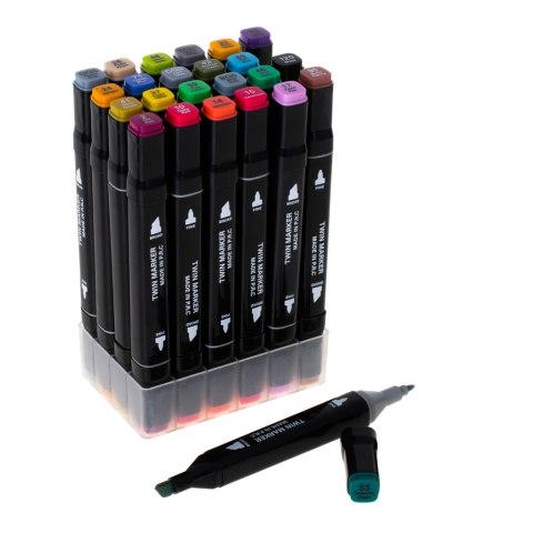 Markery dwustronne mazaki alkoholowe w etui 24 + podstawka Markery dwustronne mazaki alkoholowe w etui 24 + podstawka