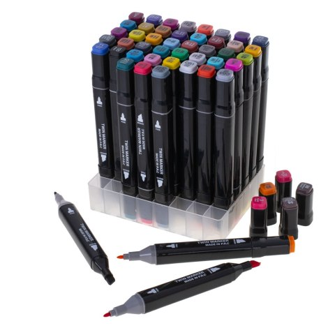 Markery dwustronne mazaki alkoholowe w etui 48 + podstawka Markery dwustronne mazaki alkoholowe w etui 48 + podstawka