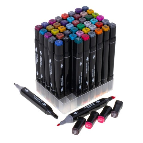 Markery dwustronne mazaki alkoholowe w etui 48 + podstawka Markery dwustronne mazaki alkoholowe w etui 48 + podstawka