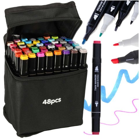 Markery dwustronne mazaki alkoholowe w etui 48 + podstawka Markery dwustronne mazaki alkoholowe w etui 48 + podstawka