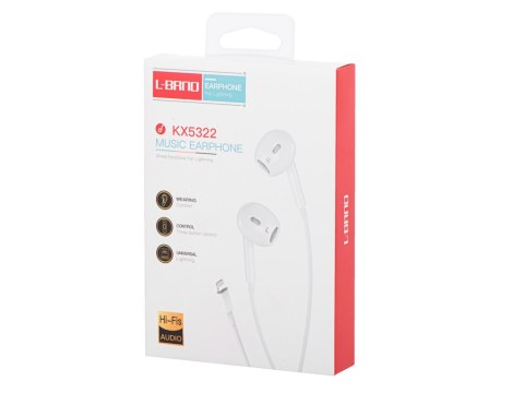 L-BRNO Słuchawki douszne przewodowe Lightning białe Bluetooth L-BRNO Słuchawki douszne przewodowe Lightning białe Bluetooth