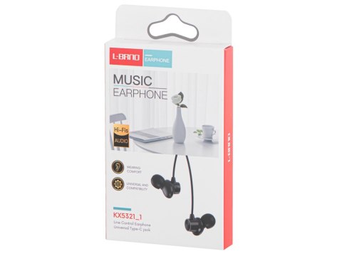 L-BRNO Słuchawki douszne przewodowe z mikrofonem typu c EP42 USB 120cm czarne L-BRNO Słuchawki douszne przewodowe z mikrofonem typu c EP42 USB 120cm czarne