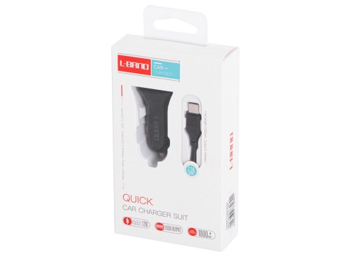 Ładowarka samochodowa szybka 2.1A 2x USB + kabel USB C L-BRNO Ładowarka samochodowa szybka 2.1A 2x USB + kabel USB C L-BRNO
