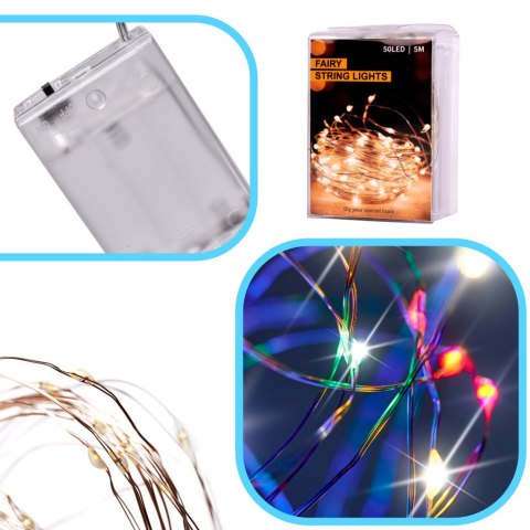 Lampki LED druciki dekoracyjne 5m 50LED multikolor Lampki LED druciki dekoracyjne 5m 50LED multikolor