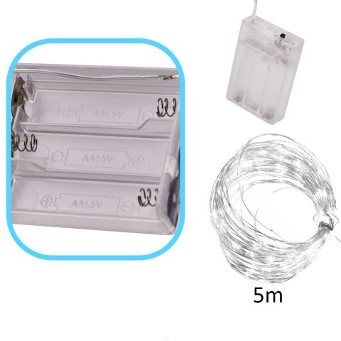 Lampki LED druciki dekoracyjne 5m 50LED zimny biały Lampki LED druciki dekoracyjne 5m 50LED zimny biały