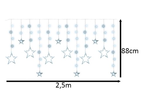 Lampki LED kurtyna gwiazdki 2,5m 138LED zimny biały 8 trybów świecenia Lampki LED kurtyna gwiazdki 2,5m 138LED zimny biały 8 trybów świecenia
