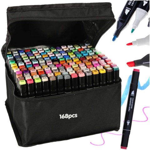 Markery dwustronne alkoholowe w etui 168 sztuk Markery dwustronne alkoholowe w etui 168 sztuk