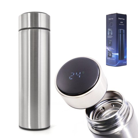 Kubek bidon termiczny termos smart LED 500ml srebrny Kubek bidon termiczny termos smart LED 500ml srebrny