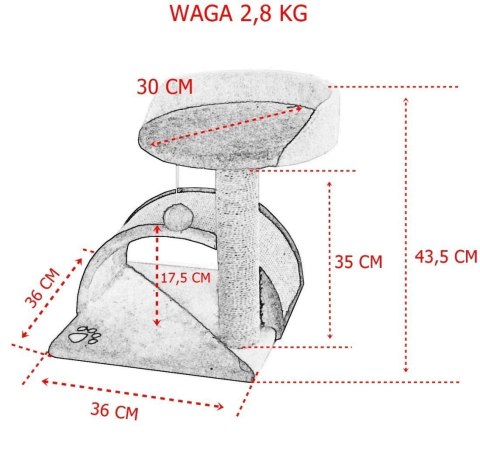 Drapak dla kota Legowisko+Budka biało-brązowy 43cm Drapak dla kota Legowisko+Budka biało-brązowy 43cm