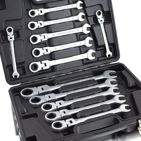 KLUCZE PŁASKO OCZKOWE Z GRZECHOTKĄ ŁAMANE 8-22 MM KLUCZE PŁASKO OCZKOWE Z GRZECHOTKĄ ŁAMANE 8-22 MM