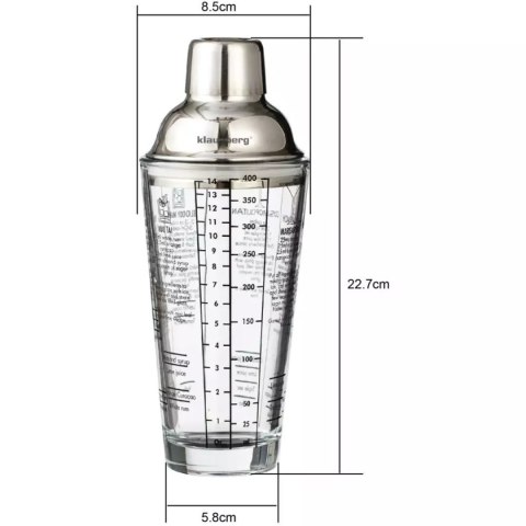 SZKLANY SHAKER BARMAŃSKI 400ml Z PRZEPISAMI KLAUSBERG KB-7647 SZKLANY SHAKER BARMAŃSKI 400ml Z PRZEPISAMI KLAUSBERG KB-7647
