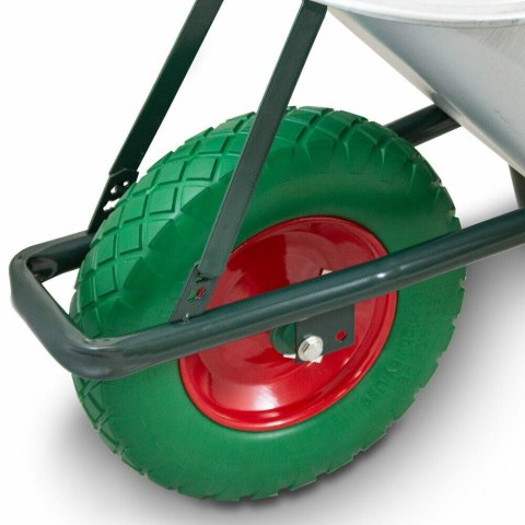 Taczka ogrodowa z zielonym kołem PU do 250kg 100l Taczka ogrodowa z zielonym kołem PU do 250kg 100l