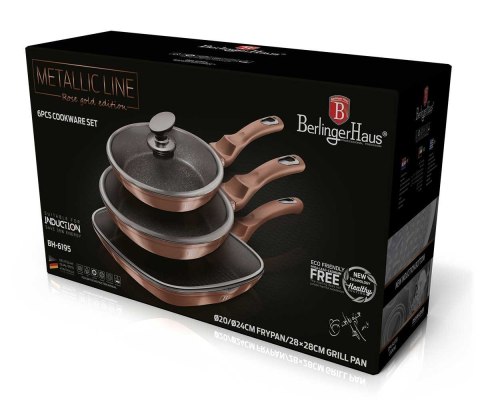 ZESTAW 3 PATELNI GRANITOWYCH BERLINGER HAUS ROSE GOLD LINE BH-6195 ZESTAW 3 PATELNI GRANITOWYCH BERLINGER HAUS ROSE GOLD LINE BH-6195