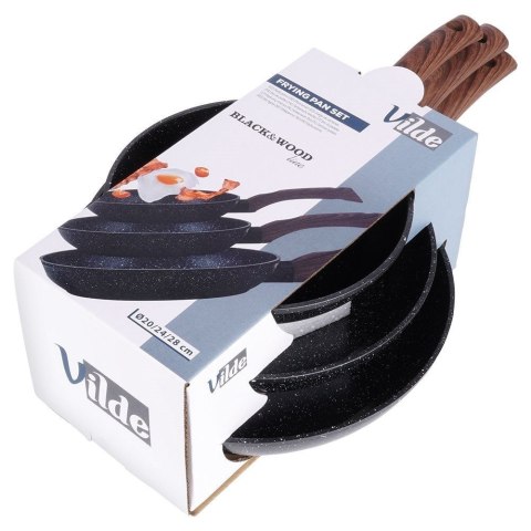 ZESTAW 3 PATELNI GRANITOWYCH BLACK&WOOD 20/24/28 cm 199011 ZESTAW 3 PATELNI GRANITOWYCH BLACK&WOOD 20/24/28 cm 199011