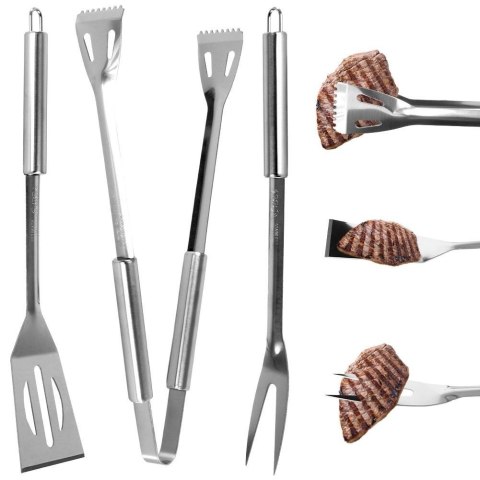 PRZYBORY AKCESORIA STALOWE DO GRILLOWANIA / SZCZYPCE ŁOPATKA WIDELEC ZESTAW 3 EL. PRZYBORY AKCESORIA STALOWE DO GRILLOWANIA / SZCZYPCE ŁOPATKA WIDELEC ZESTAW 3 EL.