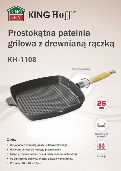 ŻELIWNA PATELNIA GRILLOWA KINGHOFF KH-1108 26cm ŻELIWNA PATELNIA GRILLOWA KINGHOFF KH-1108 26cm
