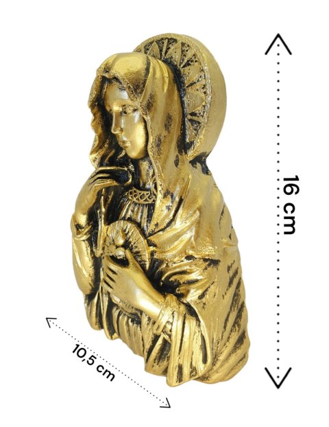 ZŁOTA FIGURKA MATKA BOSKA SERCE MARYI PŁASKORZEŹBA 16cm ZŁOTA FIGURKA MATKA BOSKA SERCE MARYI PŁASKORZEŹBA 16cm